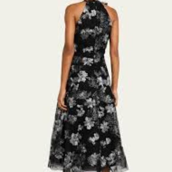 Rickie Freeman Teri John black silver metallic applique tulle midi dress size 4 - Picture 2 of 9